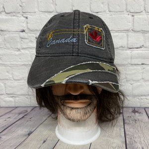 Vintage Canada Dad Hat Cap Strap Back Gray Camo Distressed Embroidered Stitched